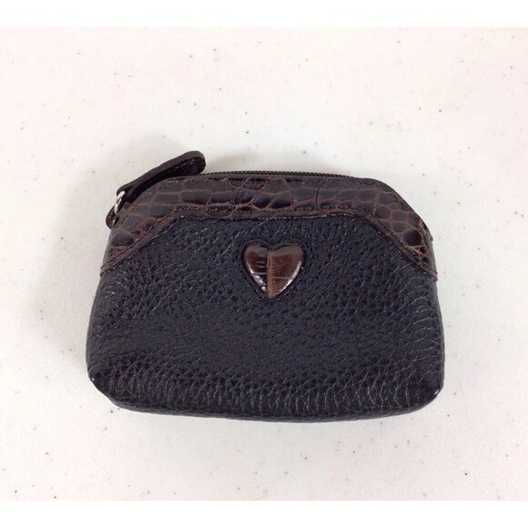 Brighton Leather Coin Purse Brown Croc Trim and Heart - Picture 1 of 6